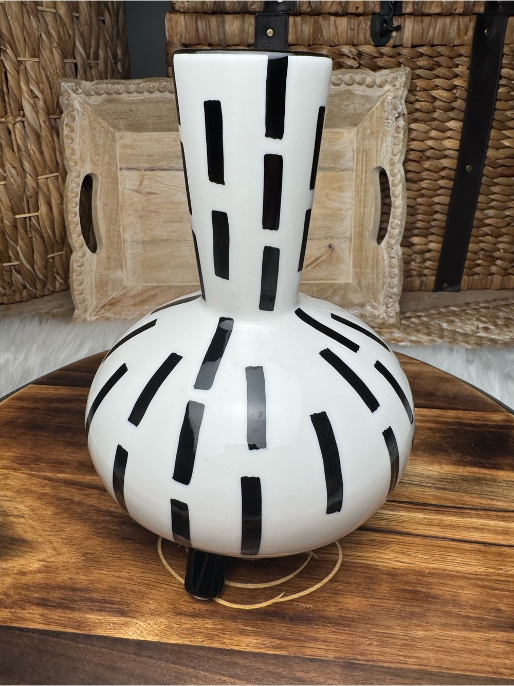 White and Black Patterned Ceramic Vase - Home Accents